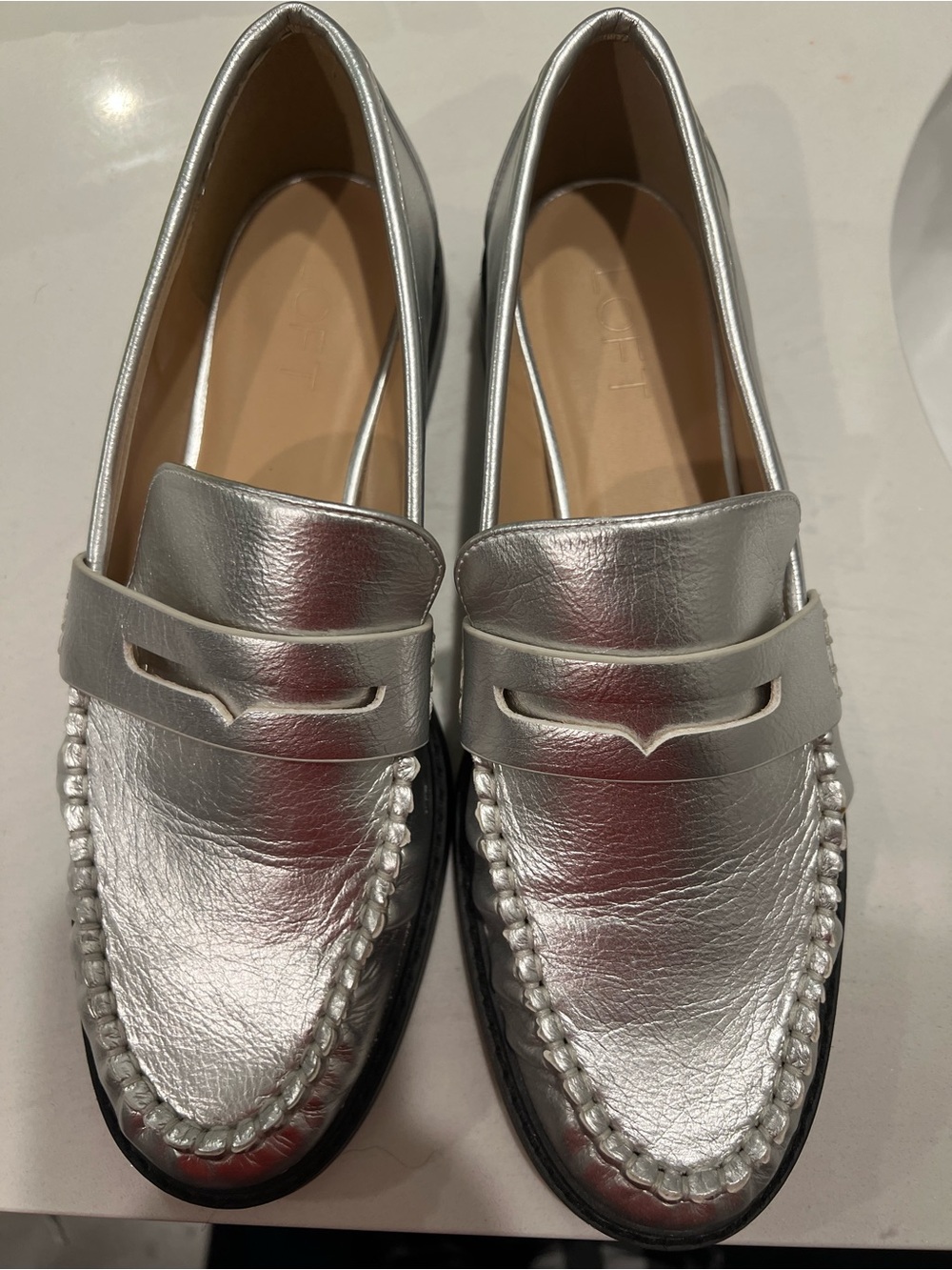 Loft Silver Leather women Penny Loafers size 10